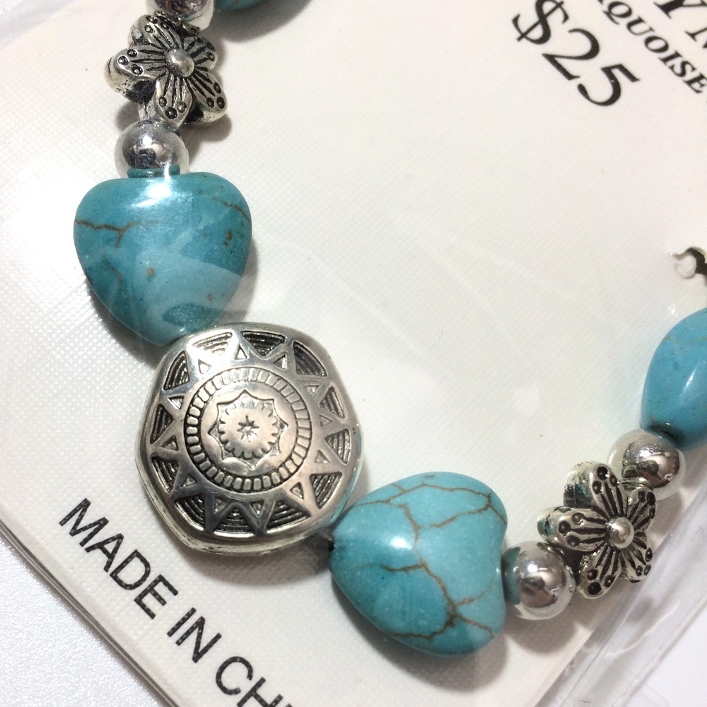 Bijoux by Meera Turquoise Bracelet Genuine Stone Silver Tone sun flower heart